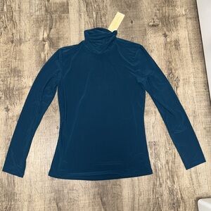 Blue Fitted Long Sleeve Turtleneck Tee